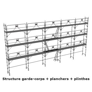 échafaudage façadier dacame duo 45 de 128m2 avec garde-corps planchers et plinthes
