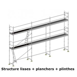 échafaudage façadier dacame duo 45 de 60m2 avec lisses planchers et plinthes